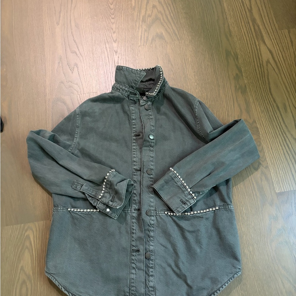 Zara grey denim Jacket with rhinestone studs